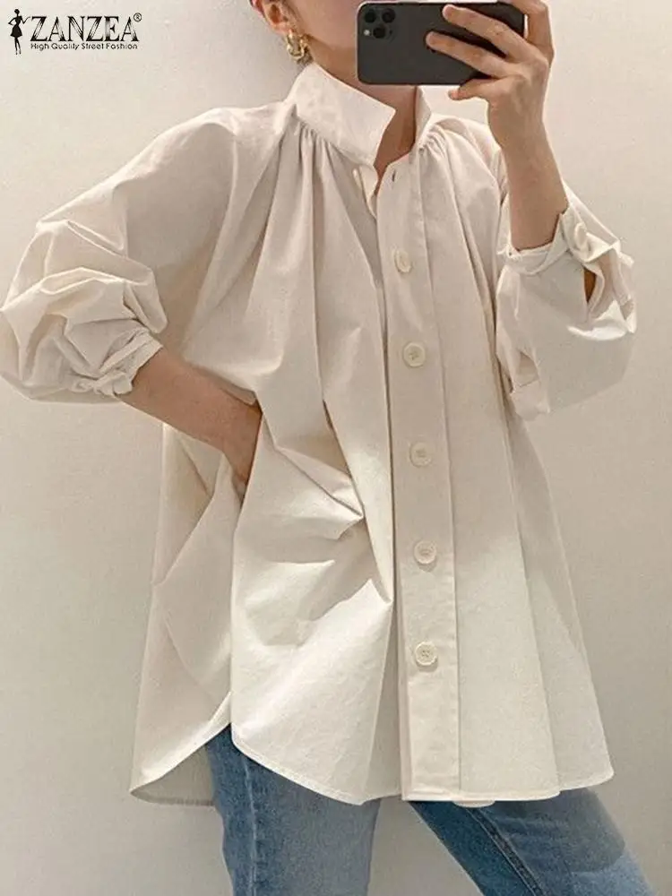 Fashion OL Work Blouse For Women Loose Tops ZANZEA Autumn Long Sleeve Casual Holiday Shirt Buttons Up Blusas Femme Tunic Mujer