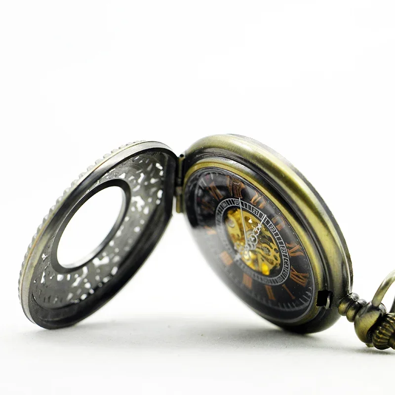 Brand New Fashion Retro Hollow Carved Design Pocket Watch Mechanical Manual Winding Steampunk Sweater Chain Pendant Gift