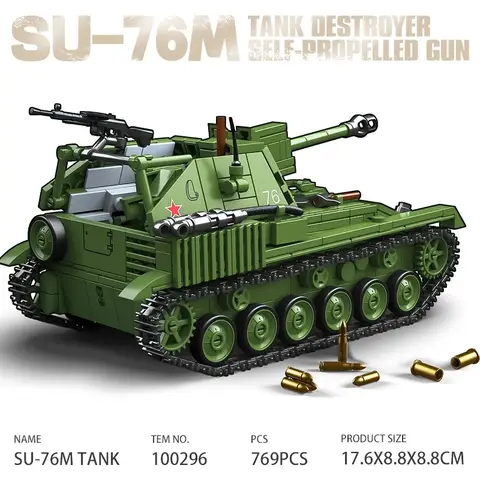 The Soviet SU-76M Tank Destroyer Self Propelled Artillery Building Blocks Military Tracked Vehicle Model Kit for Kids