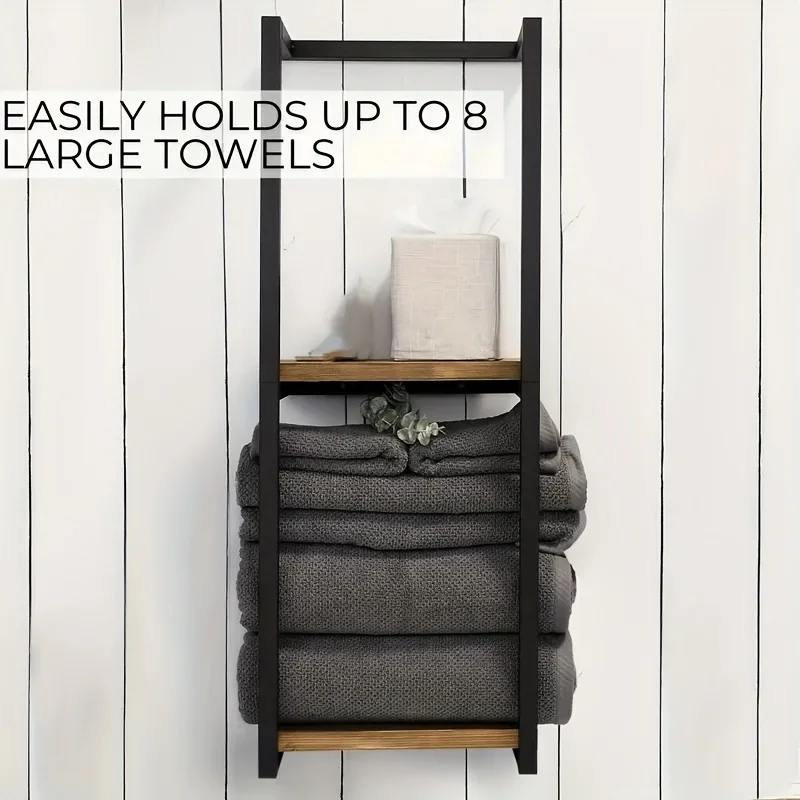 1pc 2-layer Towel Storage Shelf, Wall Mounted Towel Storage Rack, Durable Storage Shelf For Toiletry, Space Saving Organize