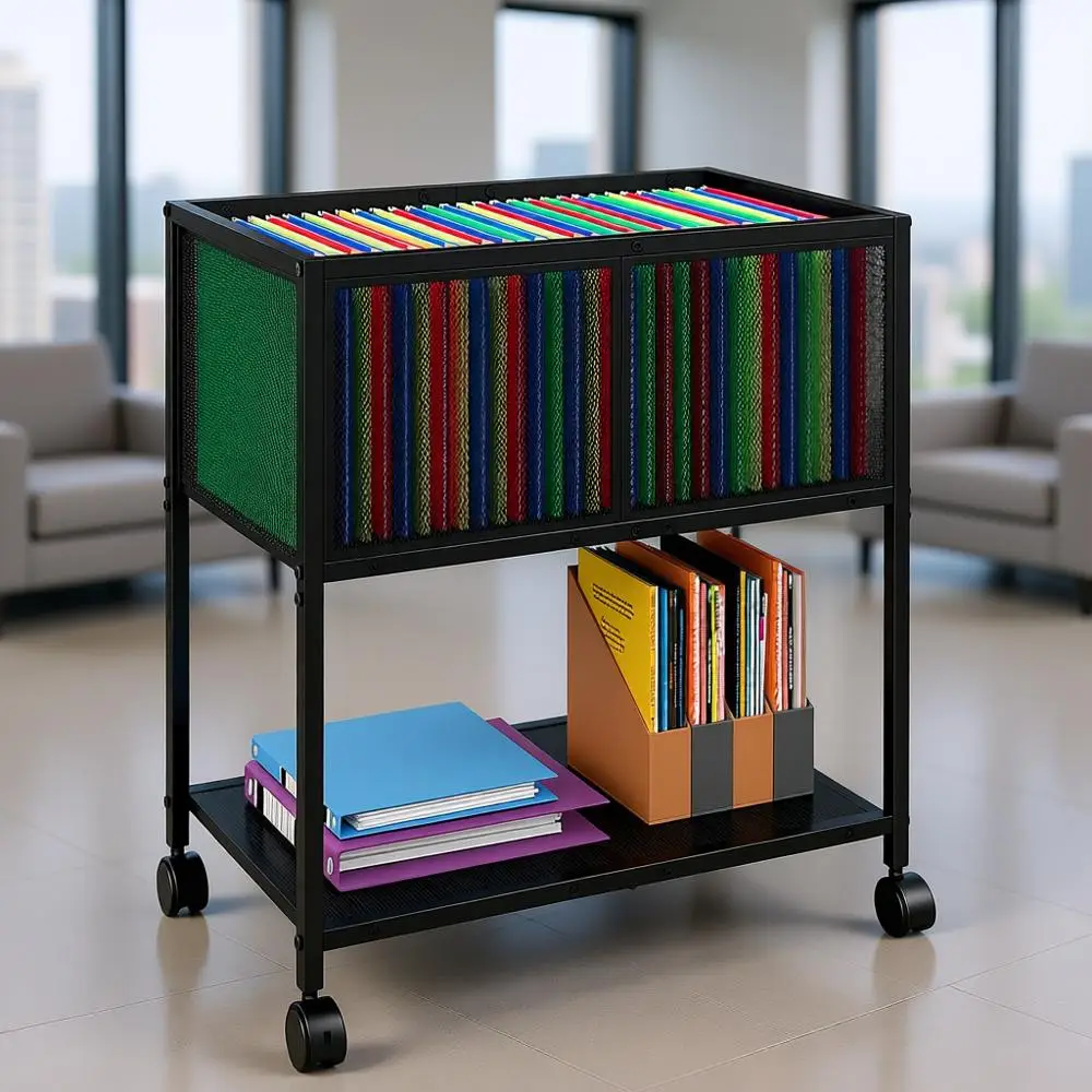 

Letter-Size Mobile File Cabinet with Wheels and Hanging File Organizer, Black