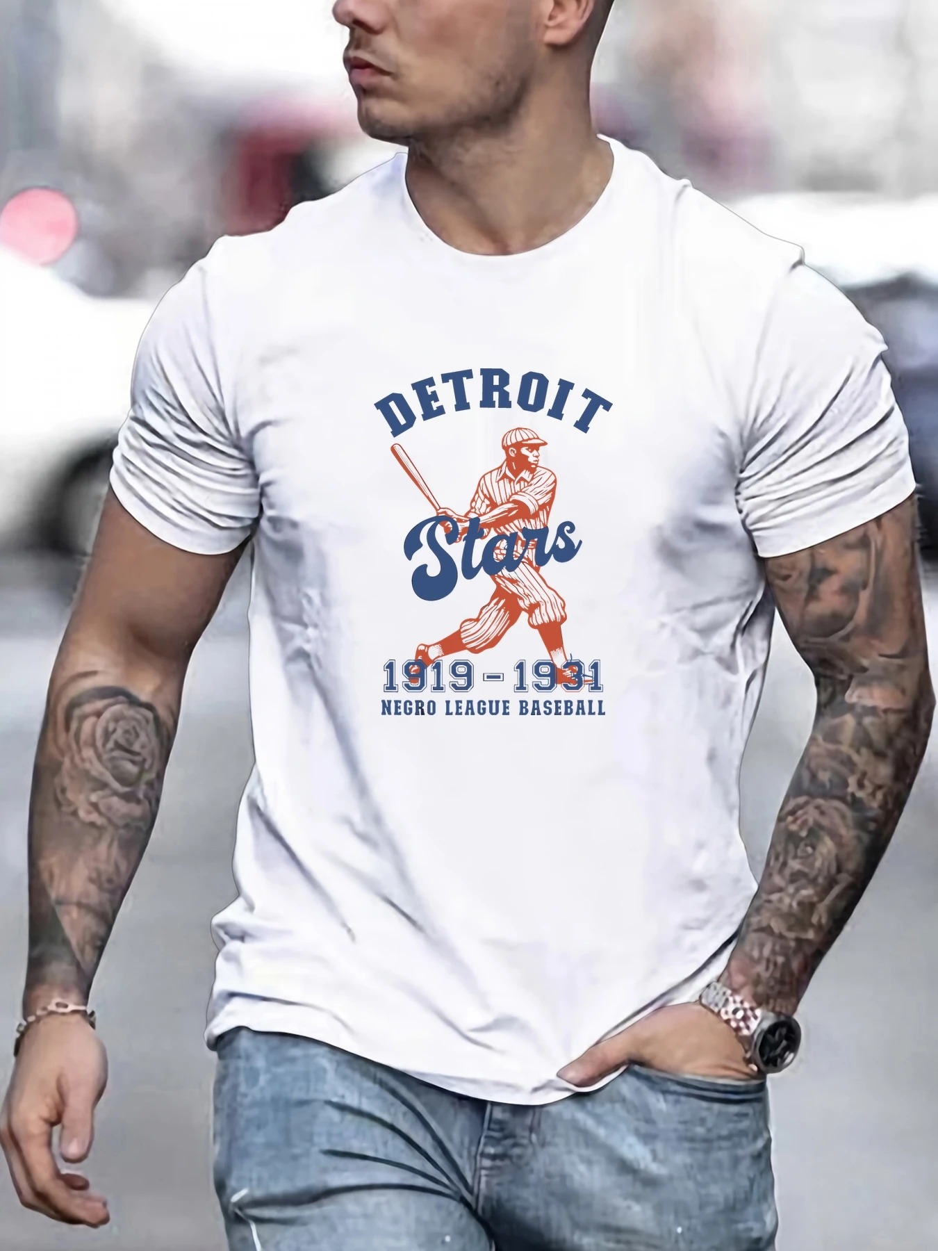 

Мужская футболка из чистого хлопка в стиле ретро Detroit Stars 1919-1931 Negro League, стильная удобная футболка с круглым вырезом и короткими рукавами