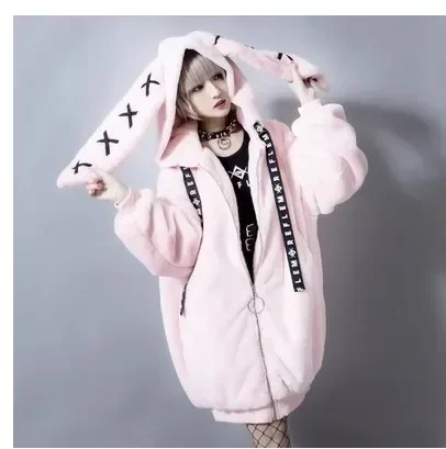 2024 Winter New Japanese Style Harajuku Sweet Rabbit Ears Hooded