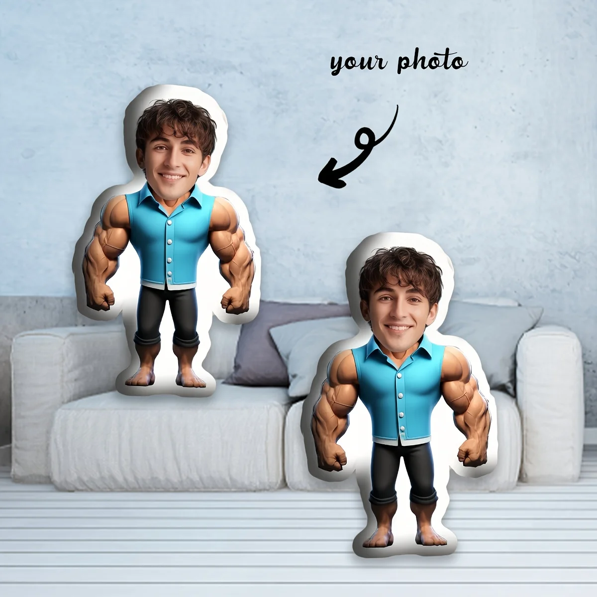 Custom Photo Face Pillow Muscle Man Shape Cushion Personalized Body Pillow Gift for Family Friends Lover Birthday Xmas Valentine