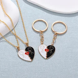 Fashion Stickman Heart Charm Couple Magnetic Necklace for Men Women Trendy Splicing Heart Pendant Jewelry Gifts Couple Item 2024