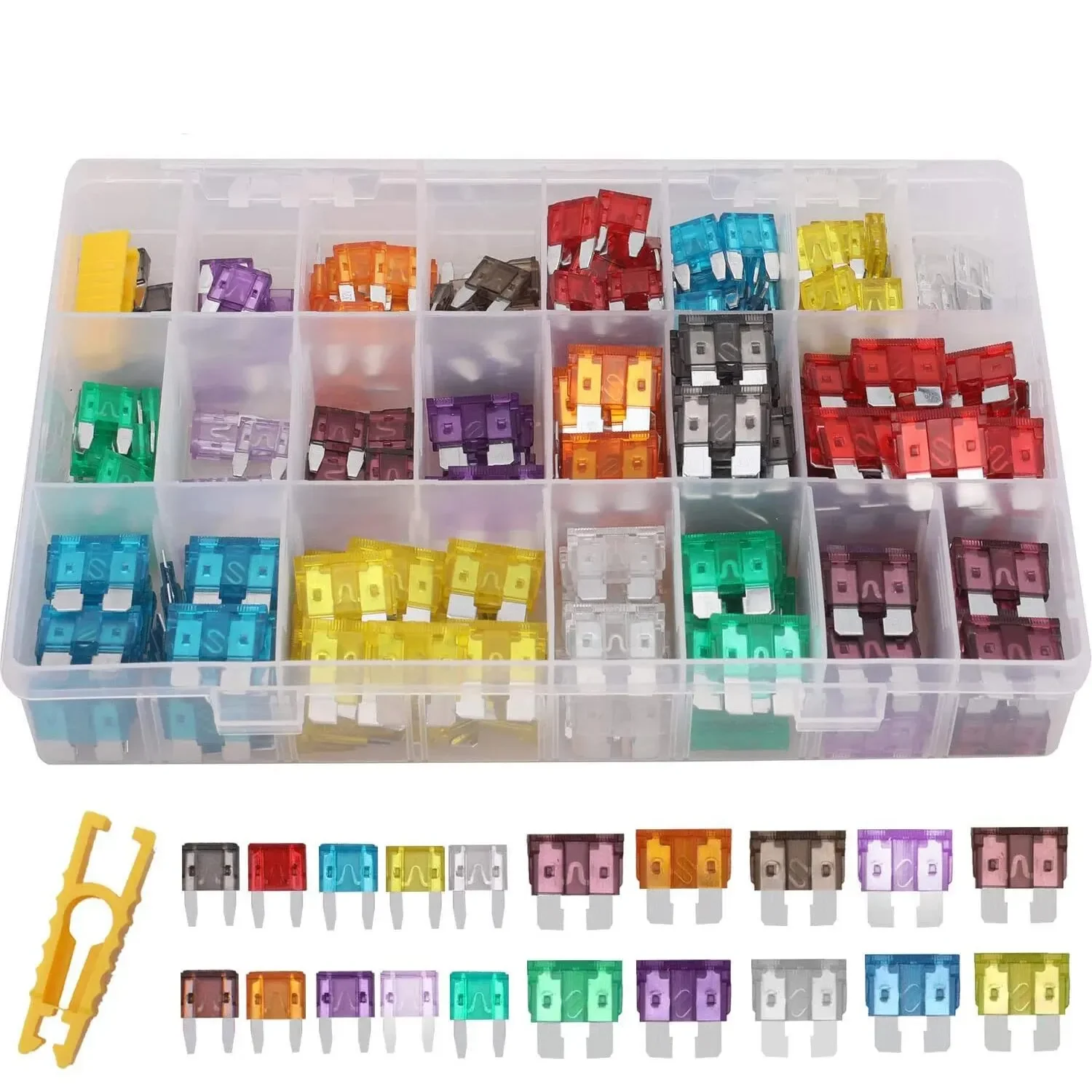 

Tipo lâmina fusíveis automotivos sortimento kit, tamanho padrão e mini, fusíveis de substituição para carro, rv,caminhão, 300pcs