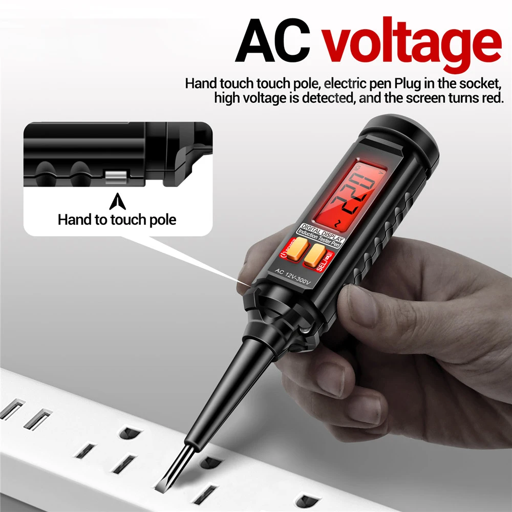 Elektricien Voltage Tester Pen AC 12-300V LCD-scherm Non-contact Circuit Power Detector met licht geluidsalarm voor reparatie