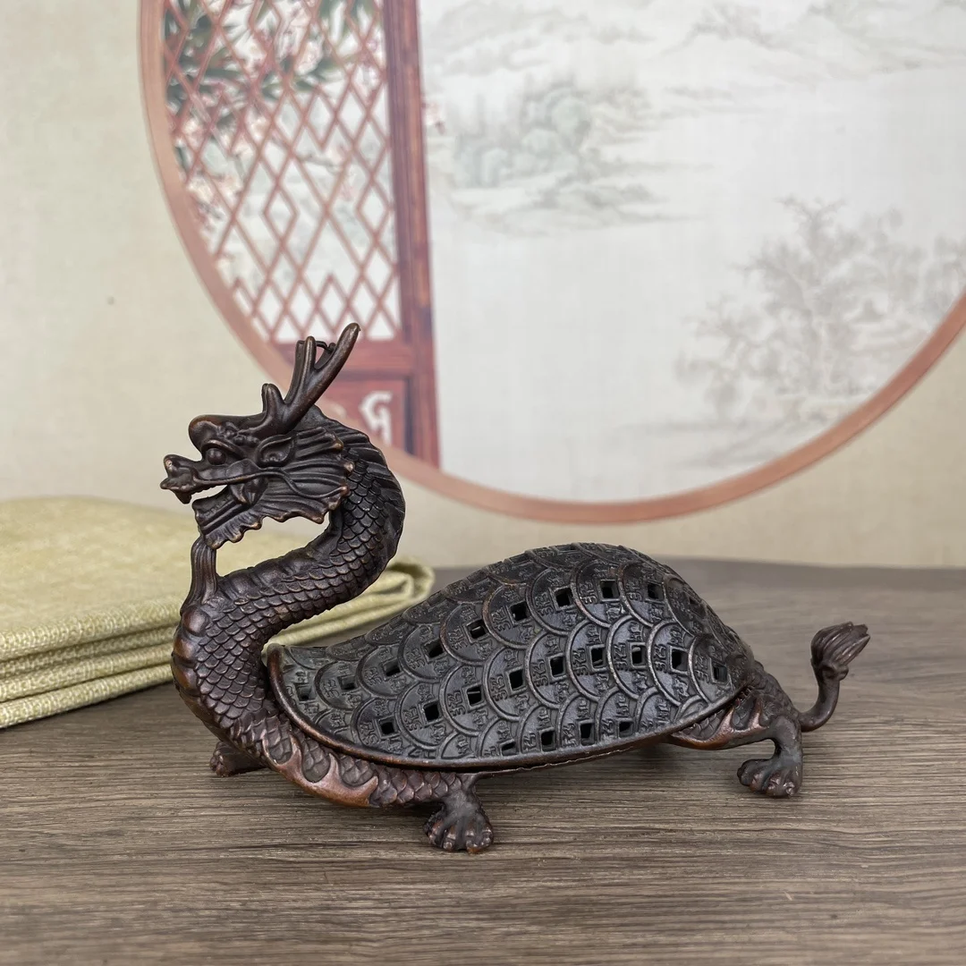 Bronze Dragon Statue Metal Dragon Turtle Art Sculpture Incense Burner Retro Home Decor