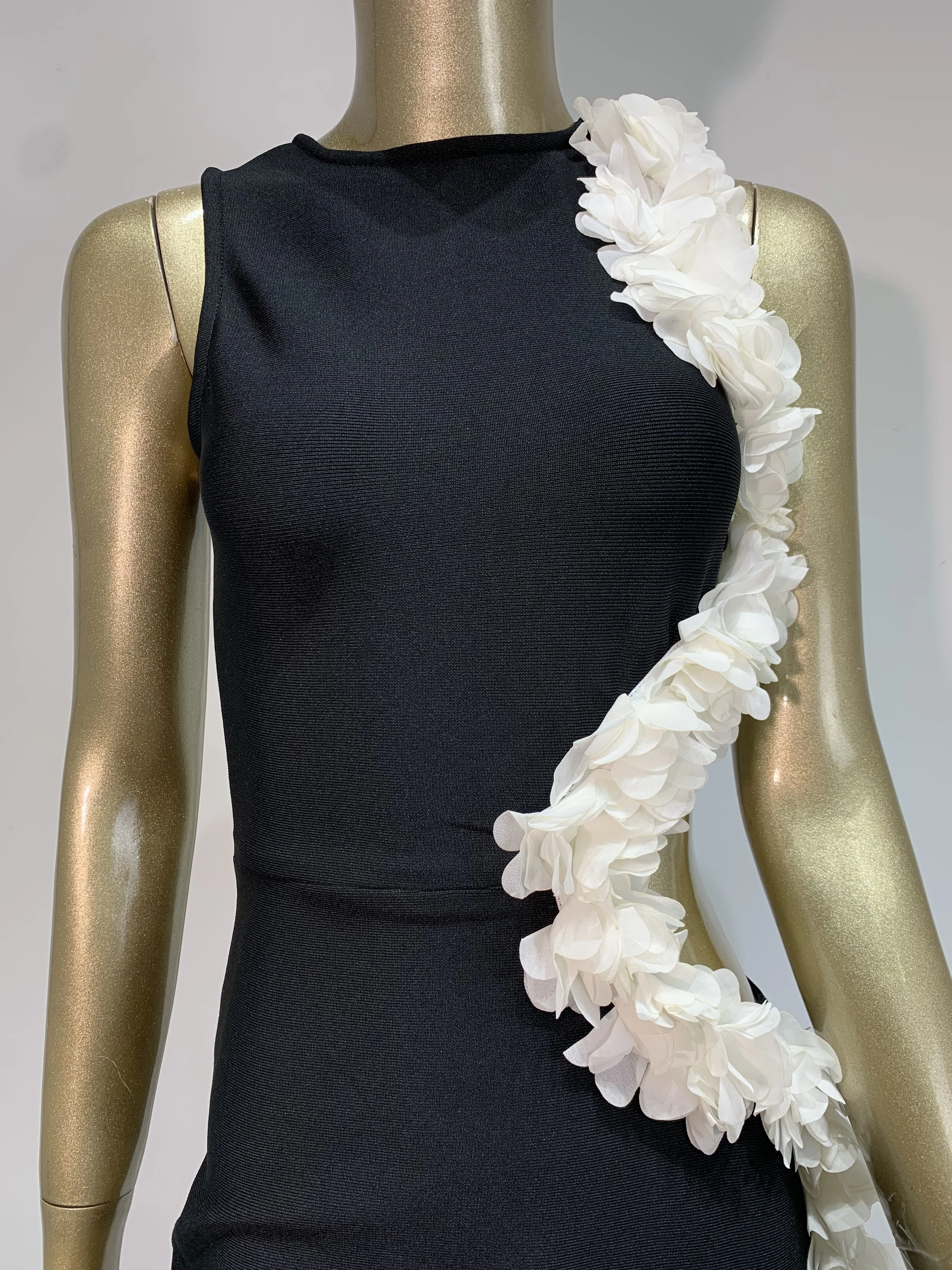 Women Luxury Designer Bandage Dress Black Cut Out White Appliques Maxi Long Bodycon Celebrity Evening Party Runway Dresses