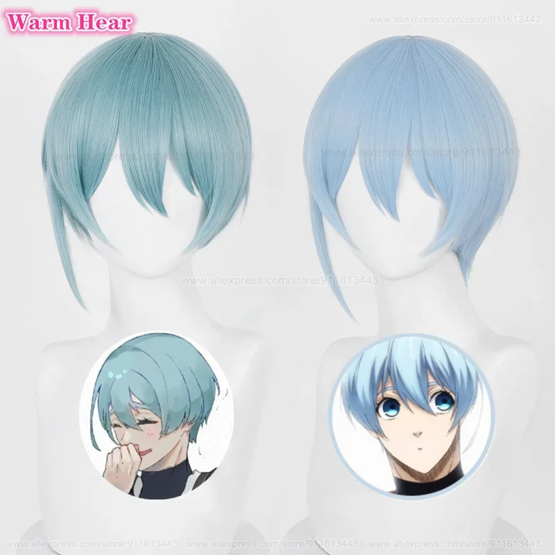 Hiori yo cosplay wig anime hiori short 28cm light cyan blue wig heat resistant synthetic cosplay anime wigs wig cap