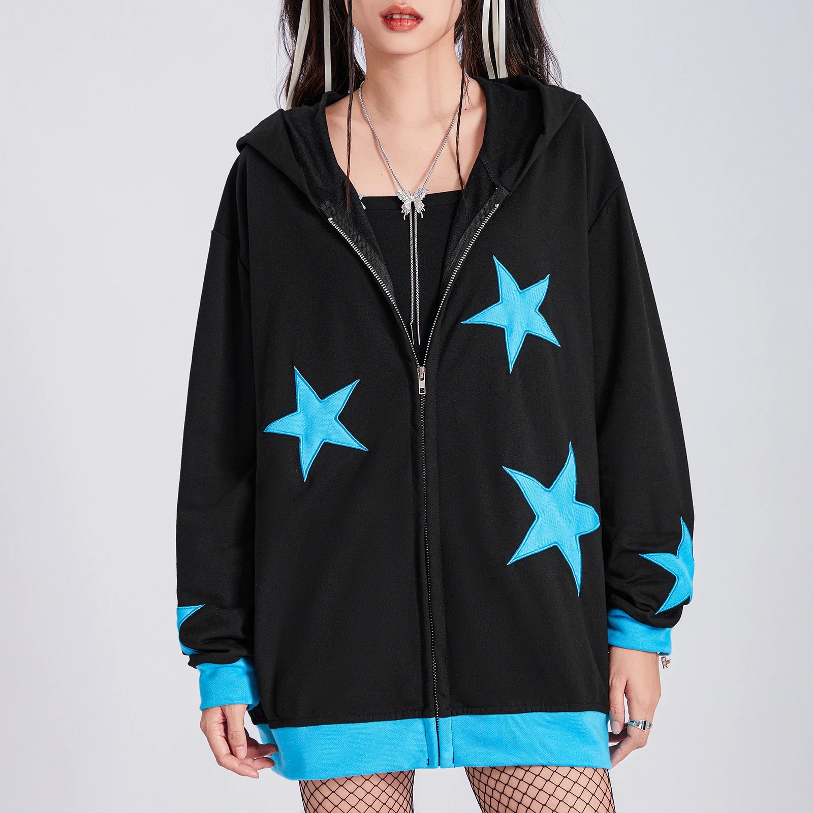 

Fashion Women's Cute Hoodies Stars Pattern Long Sleeve Teen Girl Fall Jacket Casual Clothes Zip-Up Oversized Sweatshirts