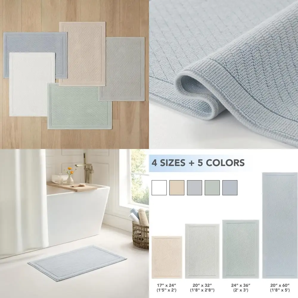 

High-Absorbent Cotton Bathroom Rug - Textured Woven, Slip-Resistant, 24x36 inches, Blue