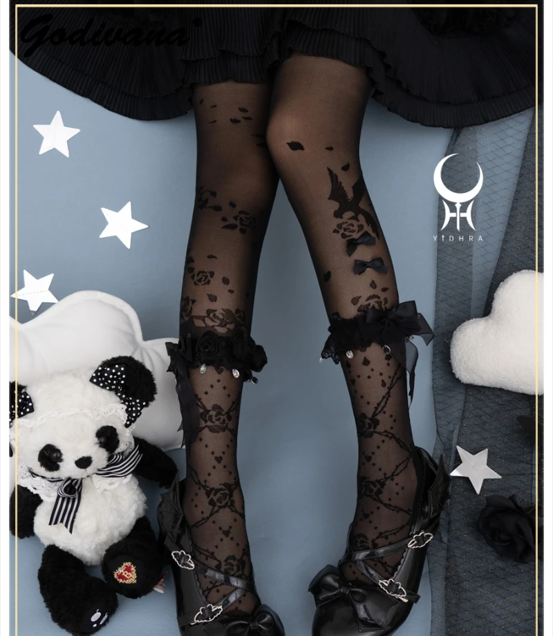 

Original Design Lolita Stereo Flower Thin Pantyhose Spring and Summer Mesh Jacquard Stocking Tights for Women