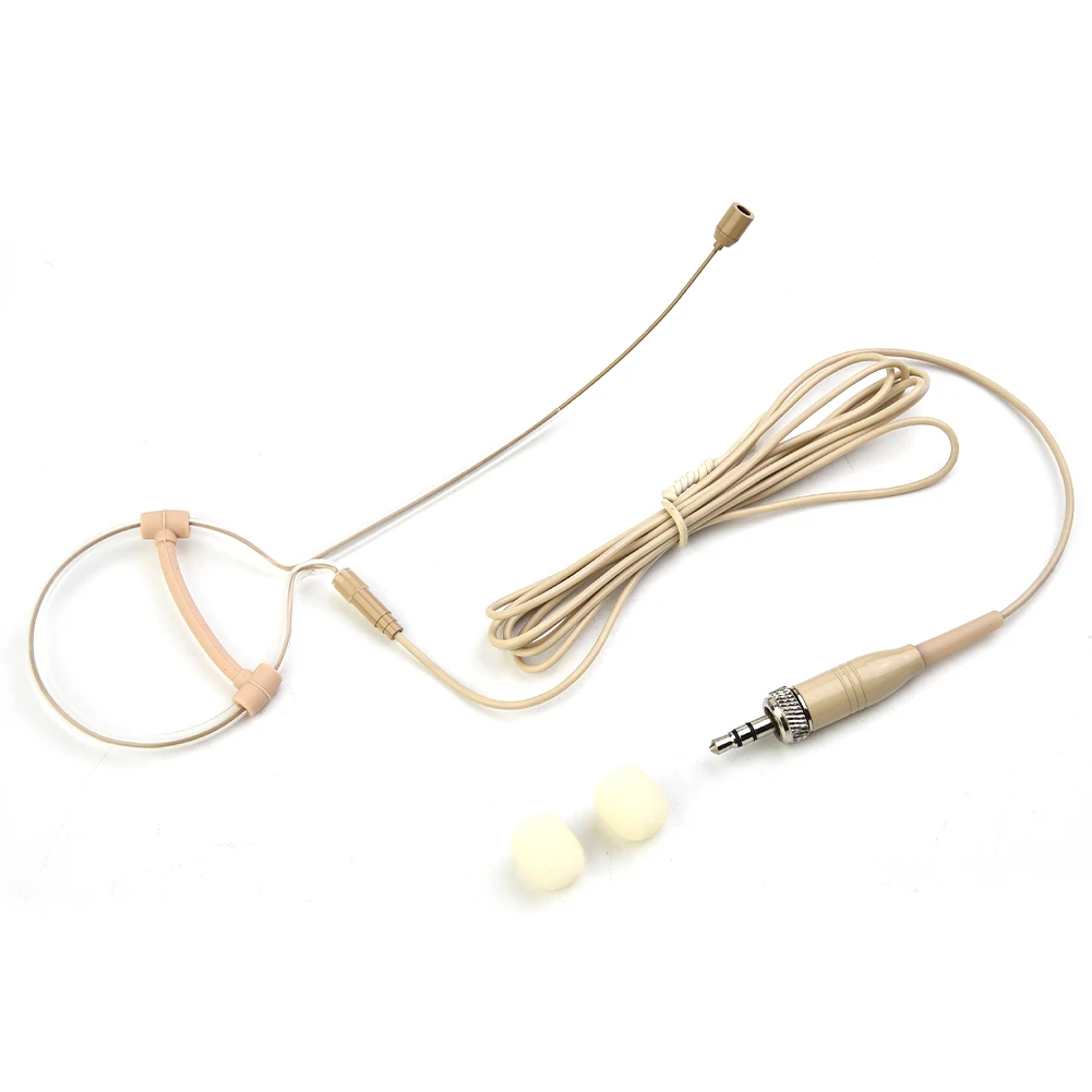 1pc Microphone Beige Single Earhook Headset Mic Headworn Microphone 3.5mm 3 Pin 4 Pin XLR Plug Omnidirectional Electret Condense