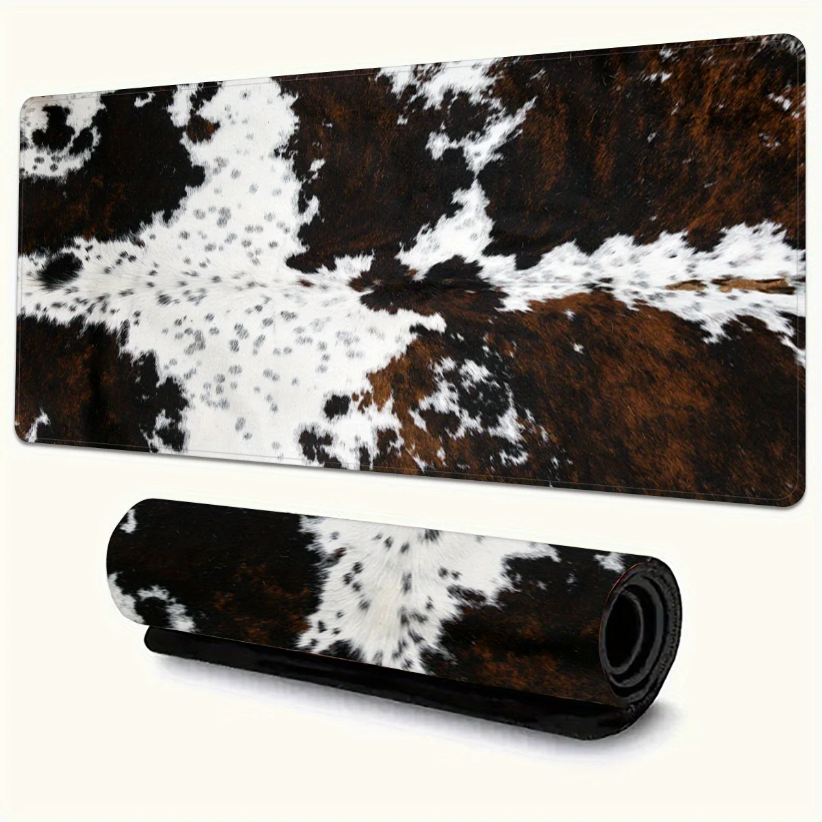 Cowhide Print Extended Gaming Mouse Pad Rubber Desk Mat for Keyboard and Workstation