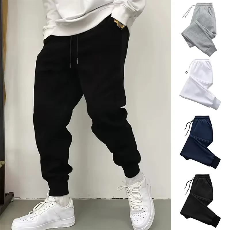 Autumn Winter Men Jogger Sweatpants Solid Color Casual Sports Pants Drawstring Running Fitness Streetwear Loose Cuffed Trousers