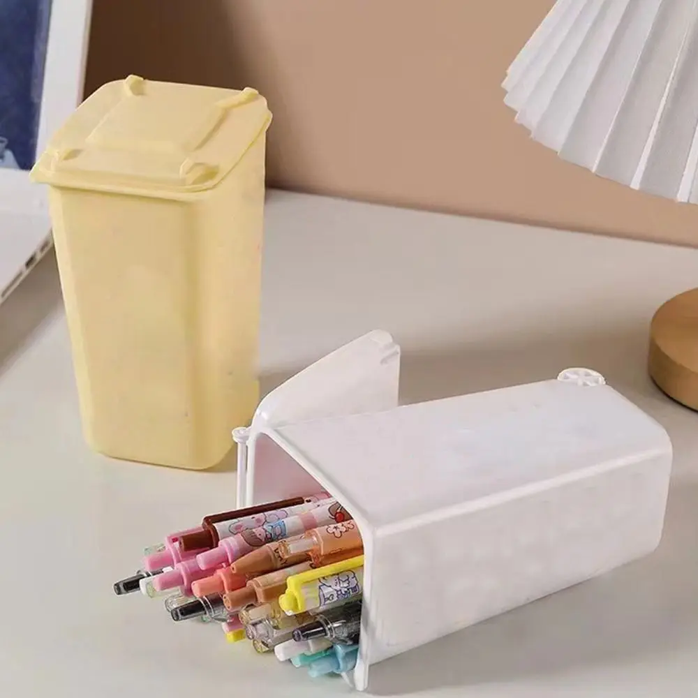 حاوية القمامة الصغيرة حامل القلم مع غطاء على الطاولة الإبداعية سطح المكتب ورقة سلة تخزين دلو القمامة المنظم اللوازم المكتبية