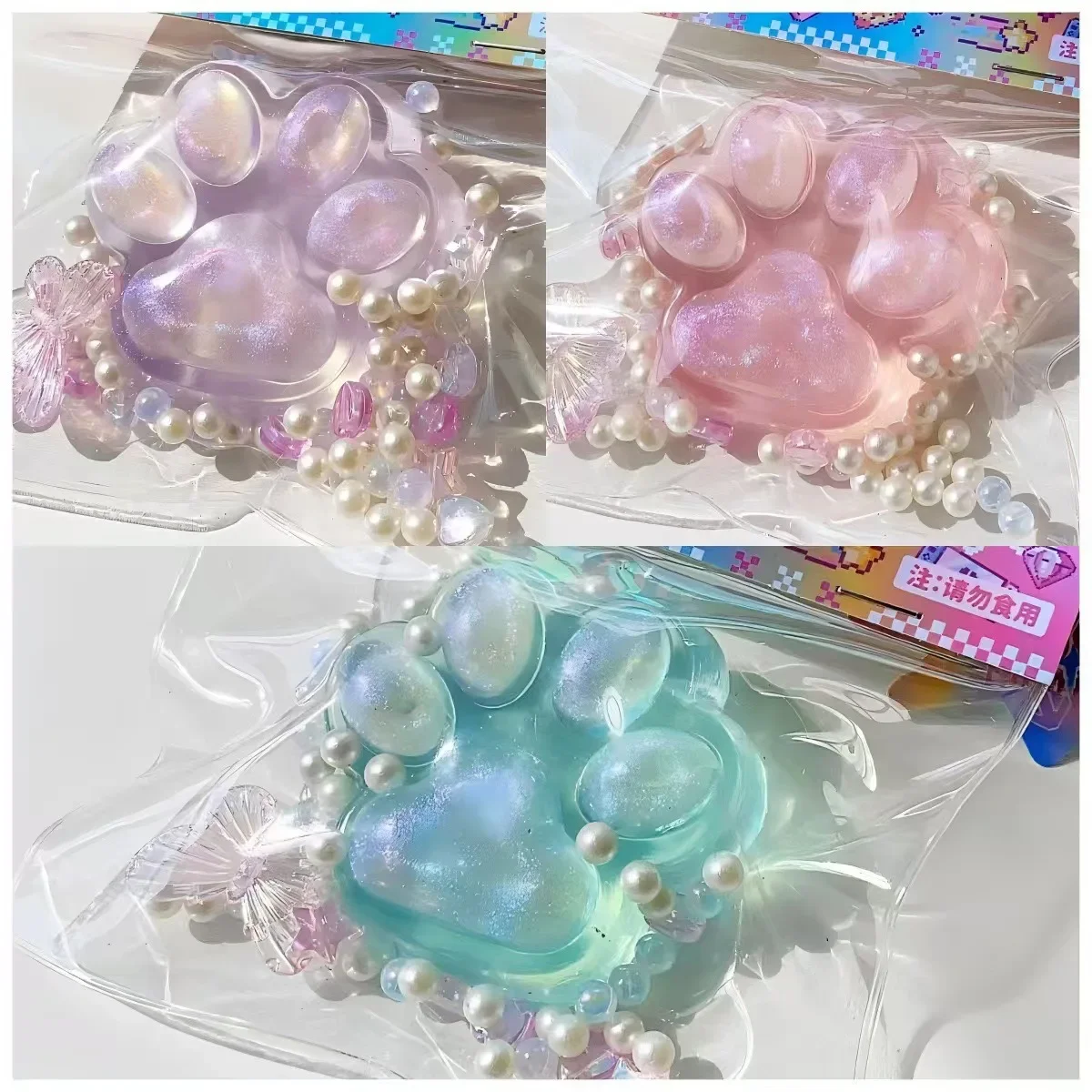 Best Seller Eco Friendly Colorful Butterfly Transparent Cat Paw Squishy Pearl Shimmer Stress Relief Fun Fidget Decompression Toy