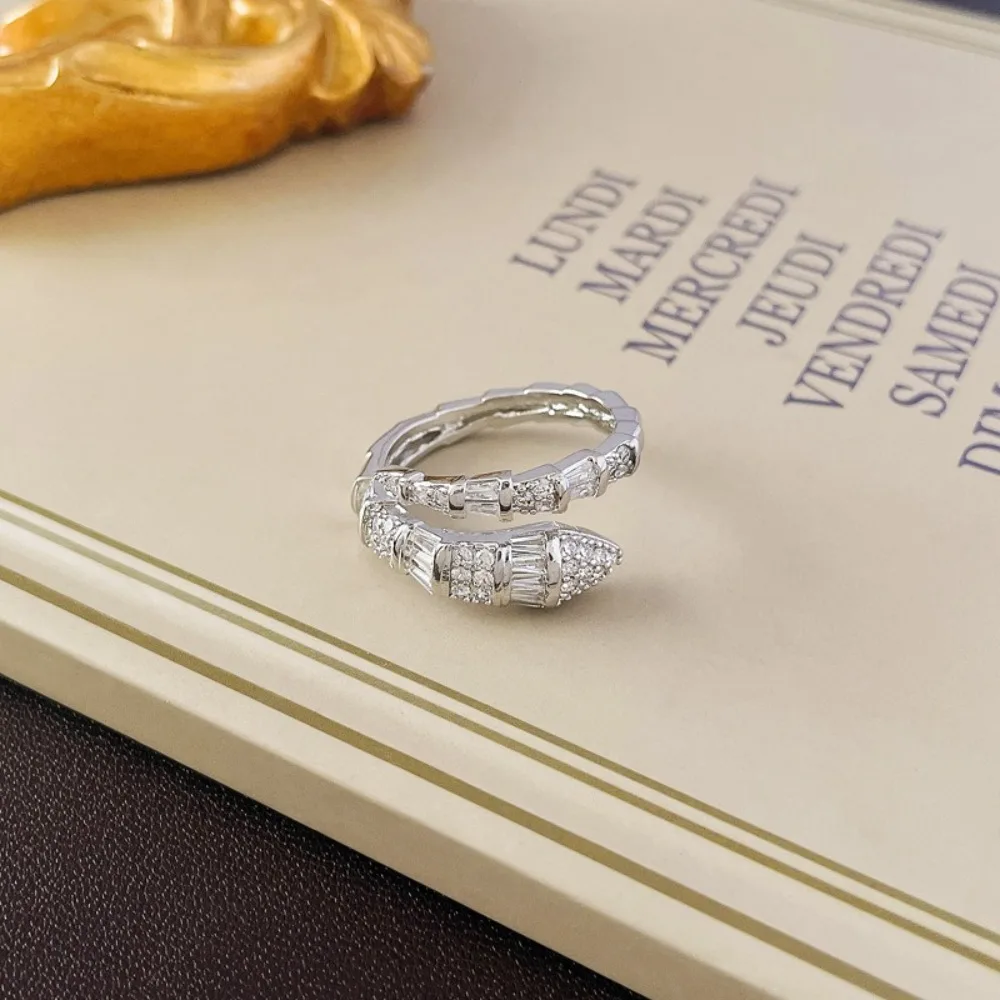 Fashion Shiny Snake Bone Open Rings Open Ring Jewelry Gifts Snake Shape Ring Copper Zircon Rings Women