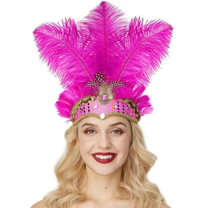 

1 шт., женские карнавальные головные уборы с хрустальной короной и перьями 1920-х годов, повязка на голову с перьями для шоу, головной убор с перьями для девочек, аксессуары Mardi Gras