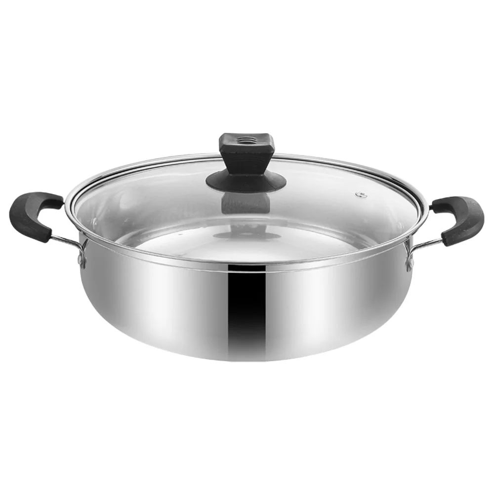 

Stainless Steel Soup Pot Practical Hotpot Thicken Stock Induction Cookware Double-handle Stovetop Kitchen