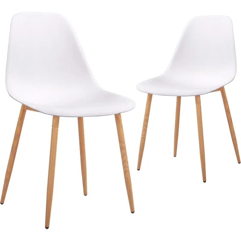 

Plastic White Dining Chairs Set of 2 with Wood Grain Metal Legs for Dining Room and Living Room