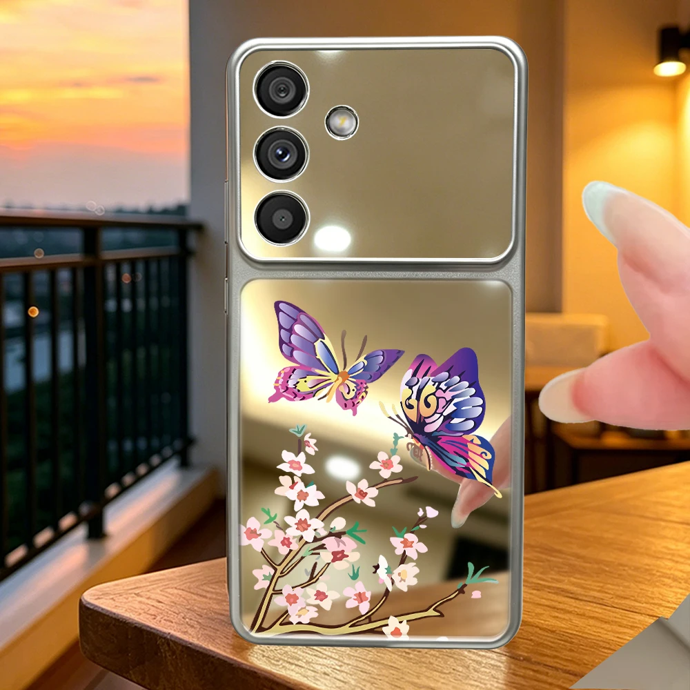 Luxury Mirror Phone Case For Samsung Galaxy A53 A54 A55 A56 A57 A73 F17 F36 F56 M17 M36 M56 4G 5G Soft Cover Blossom Butterfly