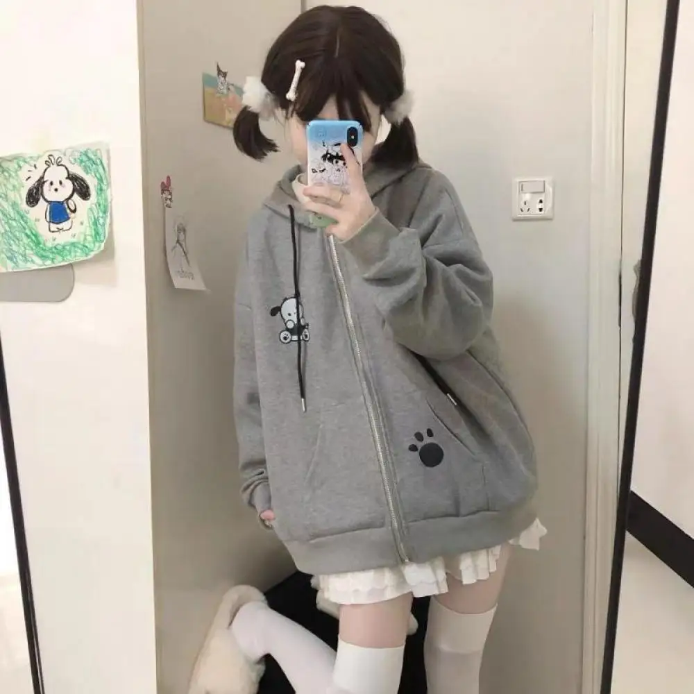 Sanrioed Pochacco Ear Hooded Cardigan Hoodie Zip Jacket Anime Kawaii Cotton Spring Autumn Sweet Japanese Loose Student Girls