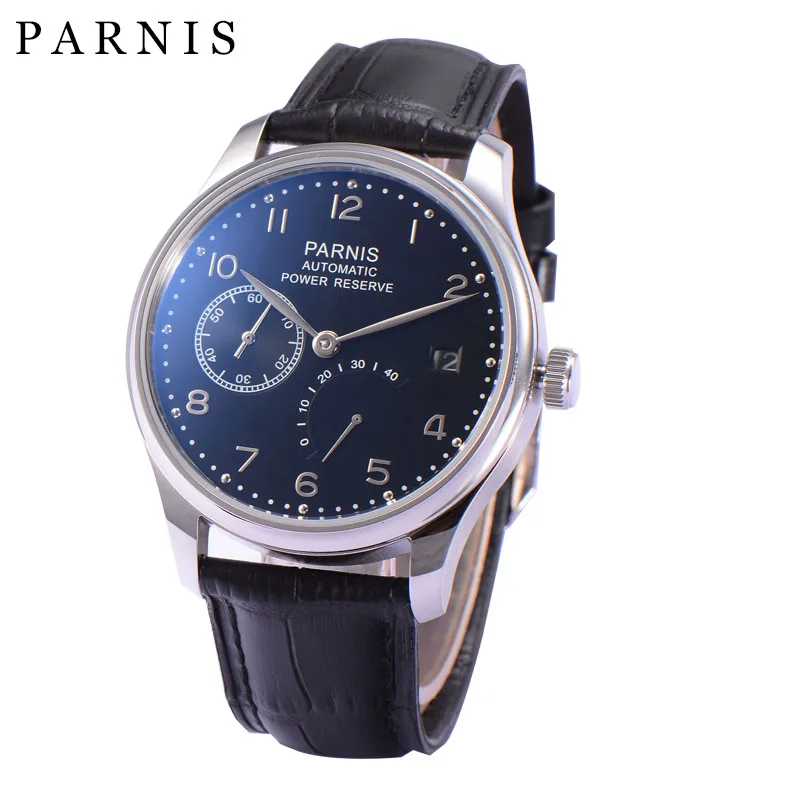 43mm PARNIS Power Reserve Tianjin ST2530 Automatic Self-Wind Mechanical Movement Auto Date Leather Strap Luxury Men's Watch Gift