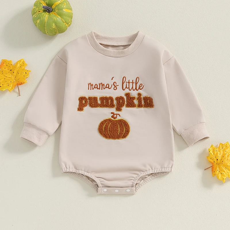 

Baby Girls Boys Sweatshirts Rompers Halloween Clothes Letter Pumpkin Fuzzy Embroidery Long Sleeve Toddler Fall Jumpsuit