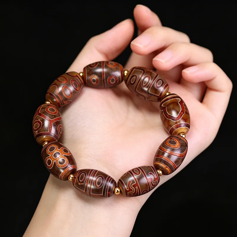 5A Grade Natural Tibetan Genuine Old Agate Beads Featuring A Complete Totem Design Representing Great Perfection In A 2