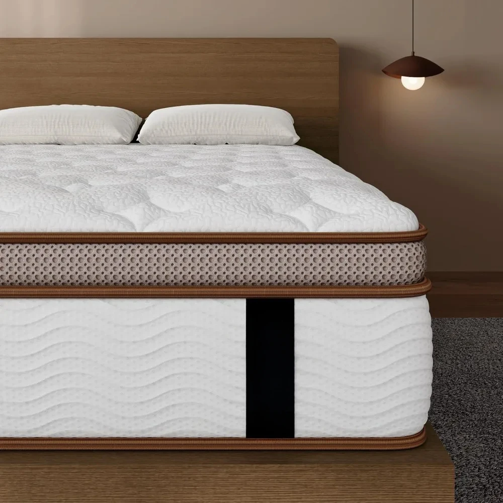 Luxury Mixed Mattress Provides Additional Waist and Hip Support -6-story Design To Relieve Back Pain - No Fiberglass Bed Box