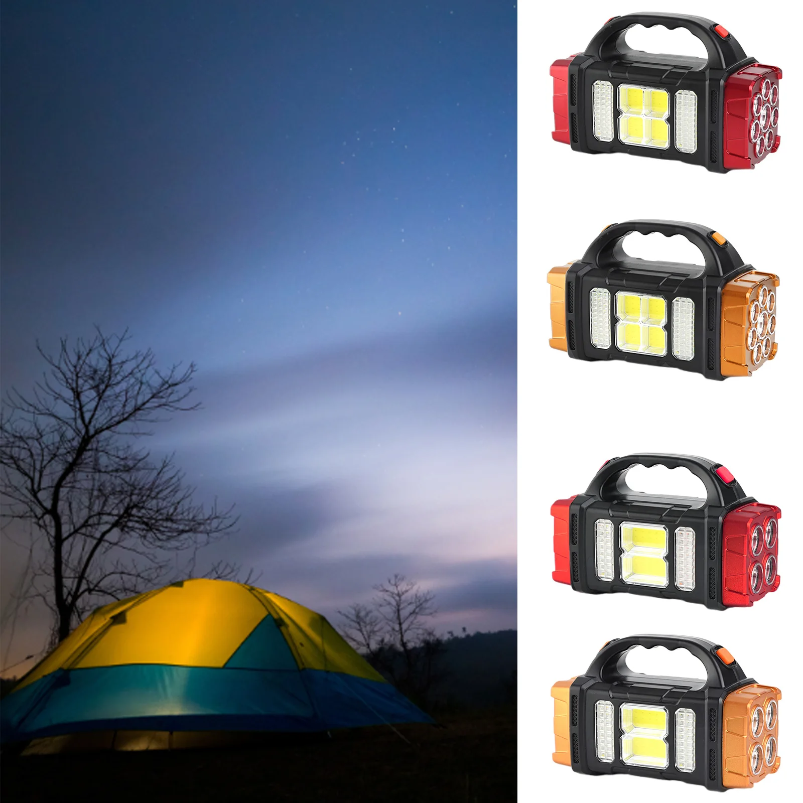 Portable Powerful LED Flashlight 4 Modes USB Rechargeable Torch Light Waterproof Lantern Outdoor Solar Light for Camping Hiking