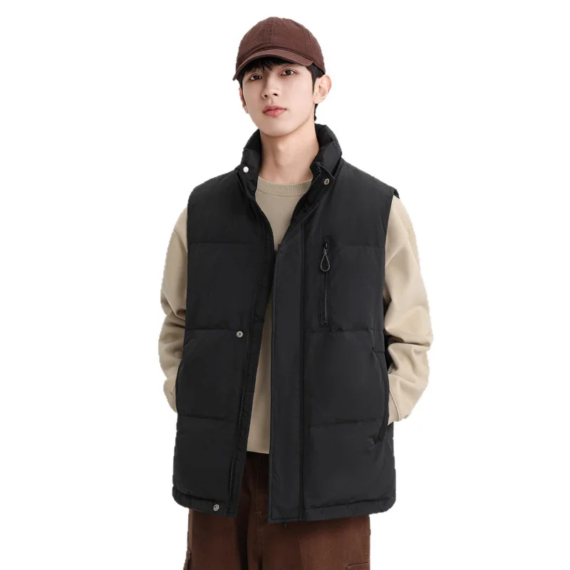 Minsu 2025 New Stand Collar Down Vest Men's Workwear Style Multi-Pocket Warm Fashion Casual Sleeveless Down Jacket Vest