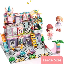 Large Building Blocks Gril Dream Doll House Big Pink Princess Castle Bathroom Bedroom Living Room Compatible Parts Children Gift