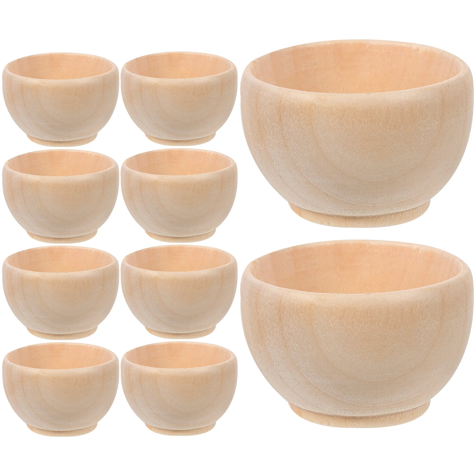 10 Pcs Unpainted Miniature Bowls Wood Color Wooden Cutlery Unfinished Playthings Toys