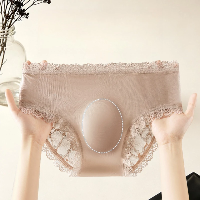 Men's Briefs Sissy Lingerie Ice Silk Lace Splicing Panties Sexy Bow U Convex Pouch Underwear Ultra-Thin See Through Underpants