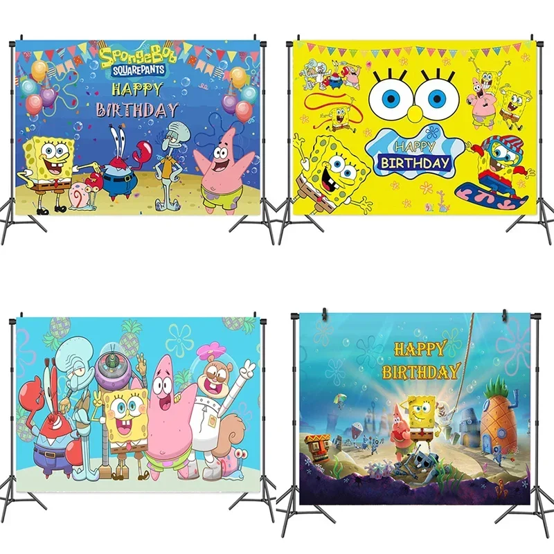 SpongeBob SquarePants Patrick Star Theme Vinyl Background Photography Wall Hanging Children's Birthday Party Photo Decoration