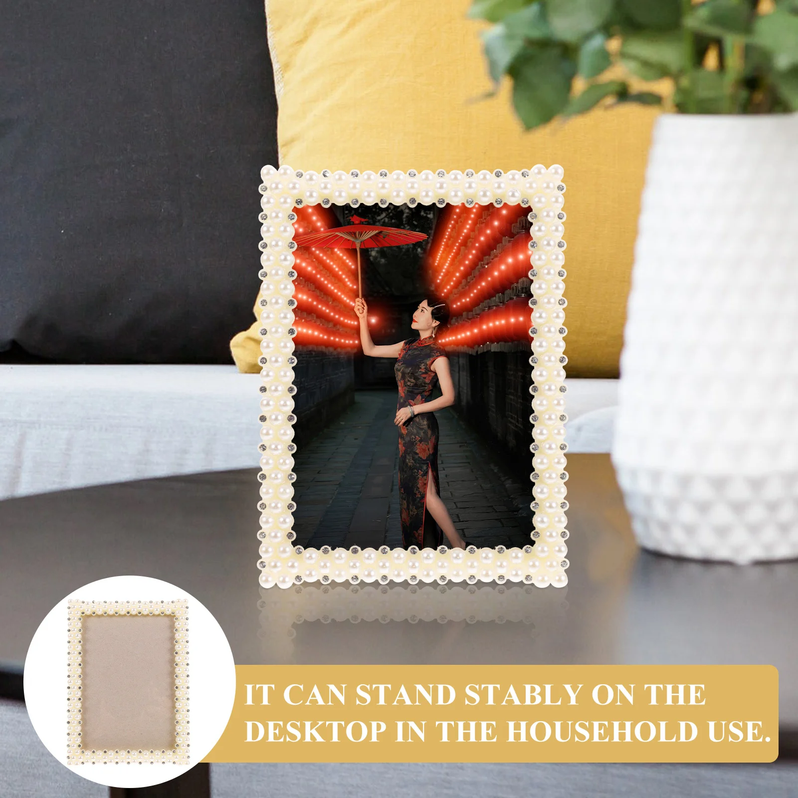 

Pearl Photo Resin Rounded Edges Desktop Display Holder For Home Office Wedding Party Graduation European Style Tabletop