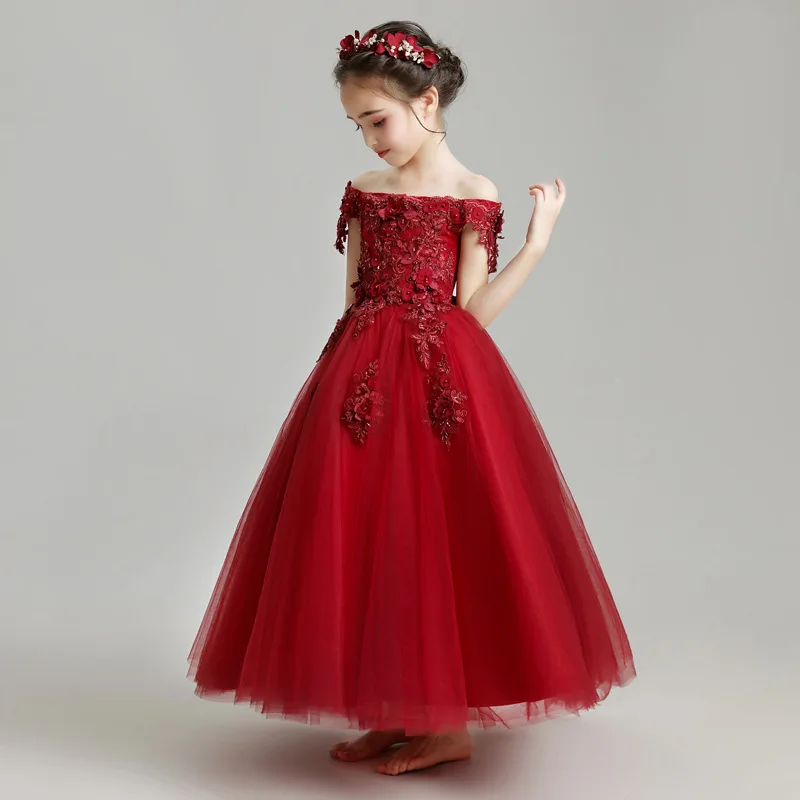 Girls Formal Elegant Luxury Dress Off Shoudler Little Girls Evening Banquet Prom Pagenat Dresses Flower Girls Dress High Low