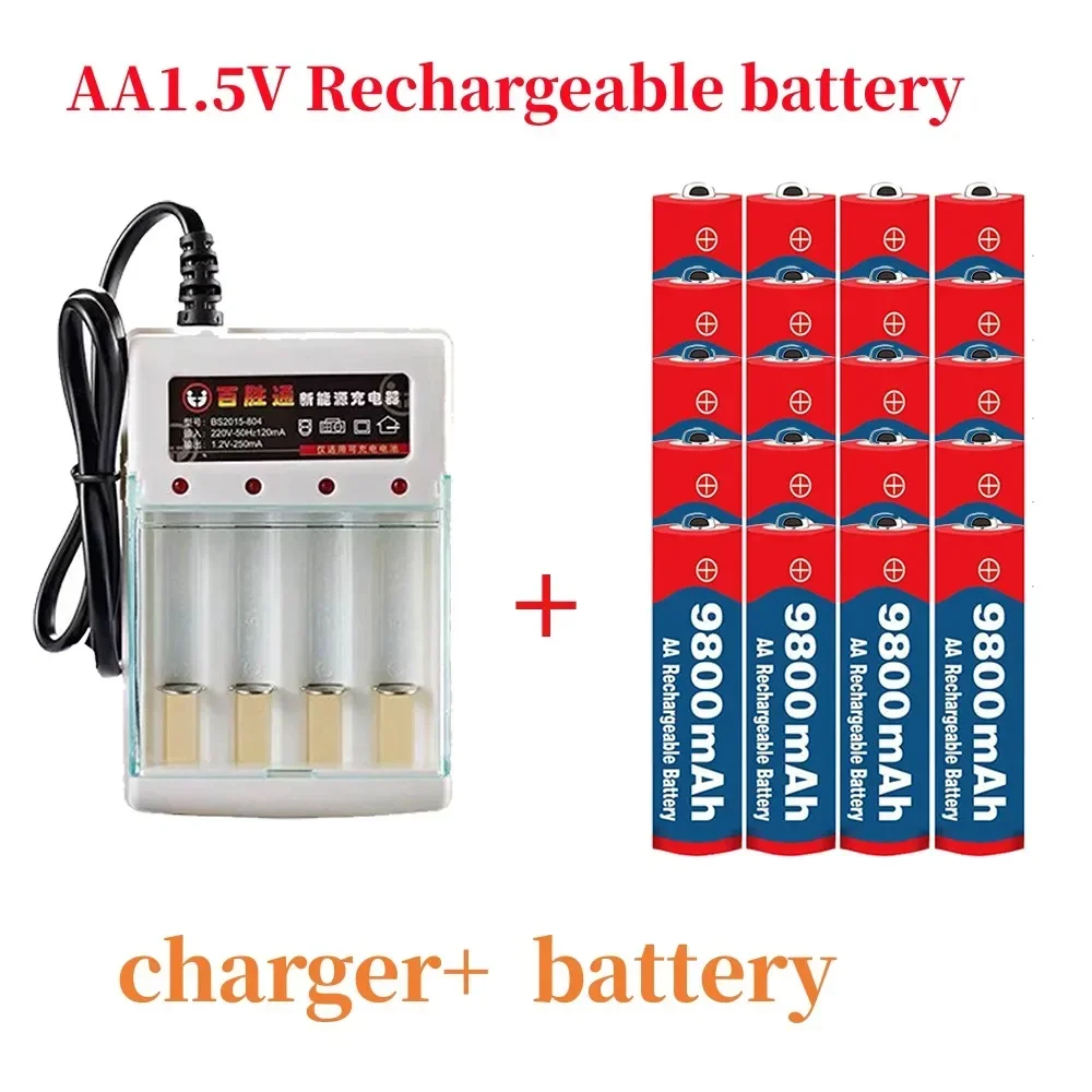 2023 New Tag AA battery 9800 mah rechargeable battery AA 1.5 V. Rechargeable New Alcalinas drummey +1pcs 4-cell battery charger