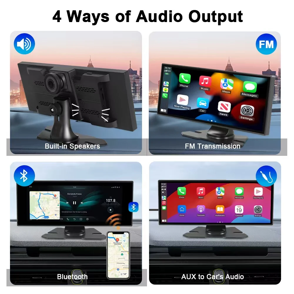 Universal Portable Wireless Carplay Touch Screen Stereo with Android Auto for Car - Easy Installation