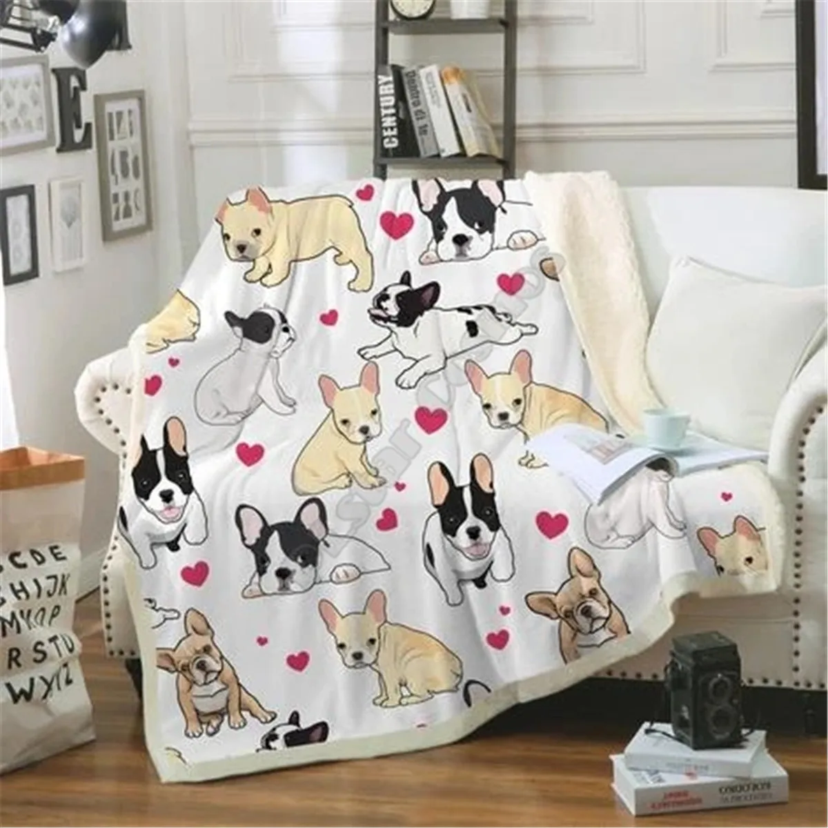 Love Cute Fox Terrier Deken 3D-geprinte Sherpa-deken op bed Huishoudtextiel 05