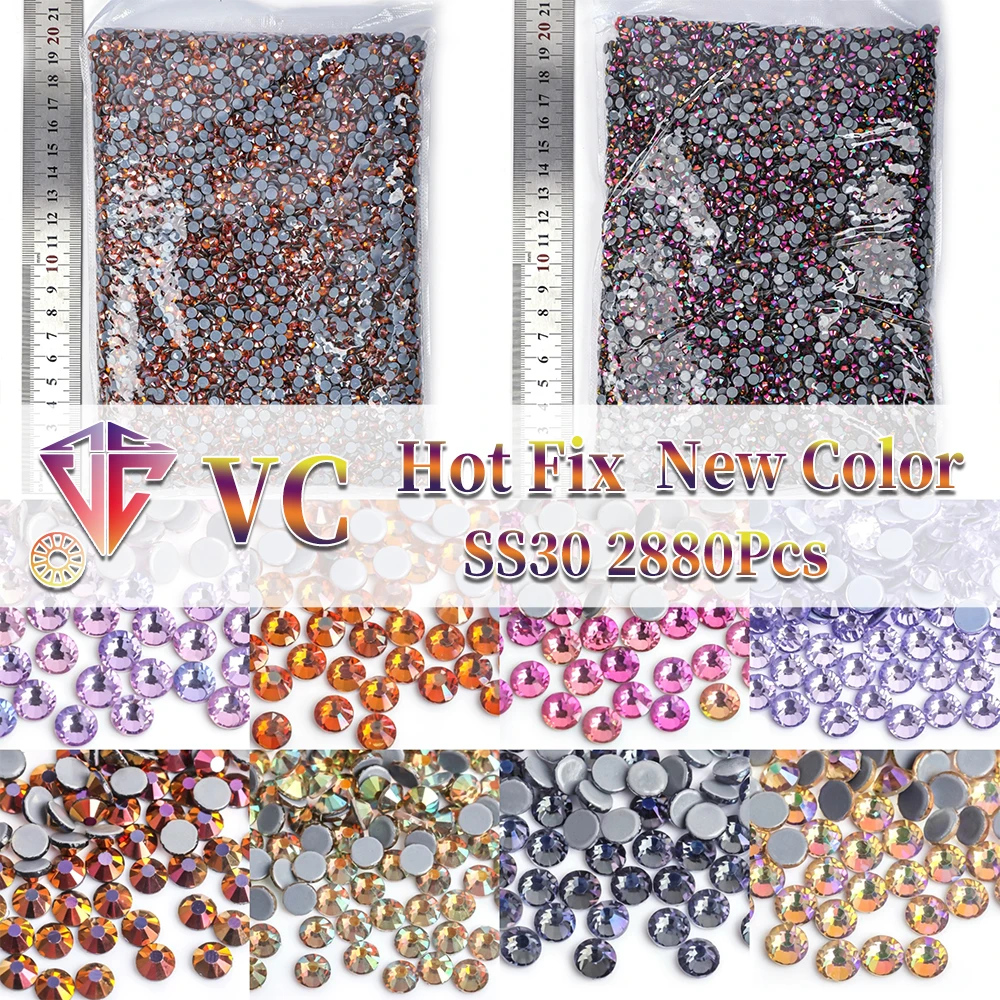 

VC SS30 2880Pcs New Color Wholesale High Quality Glass Crystal Hot fix Rhinestones Strass Flat Back For Nail Art