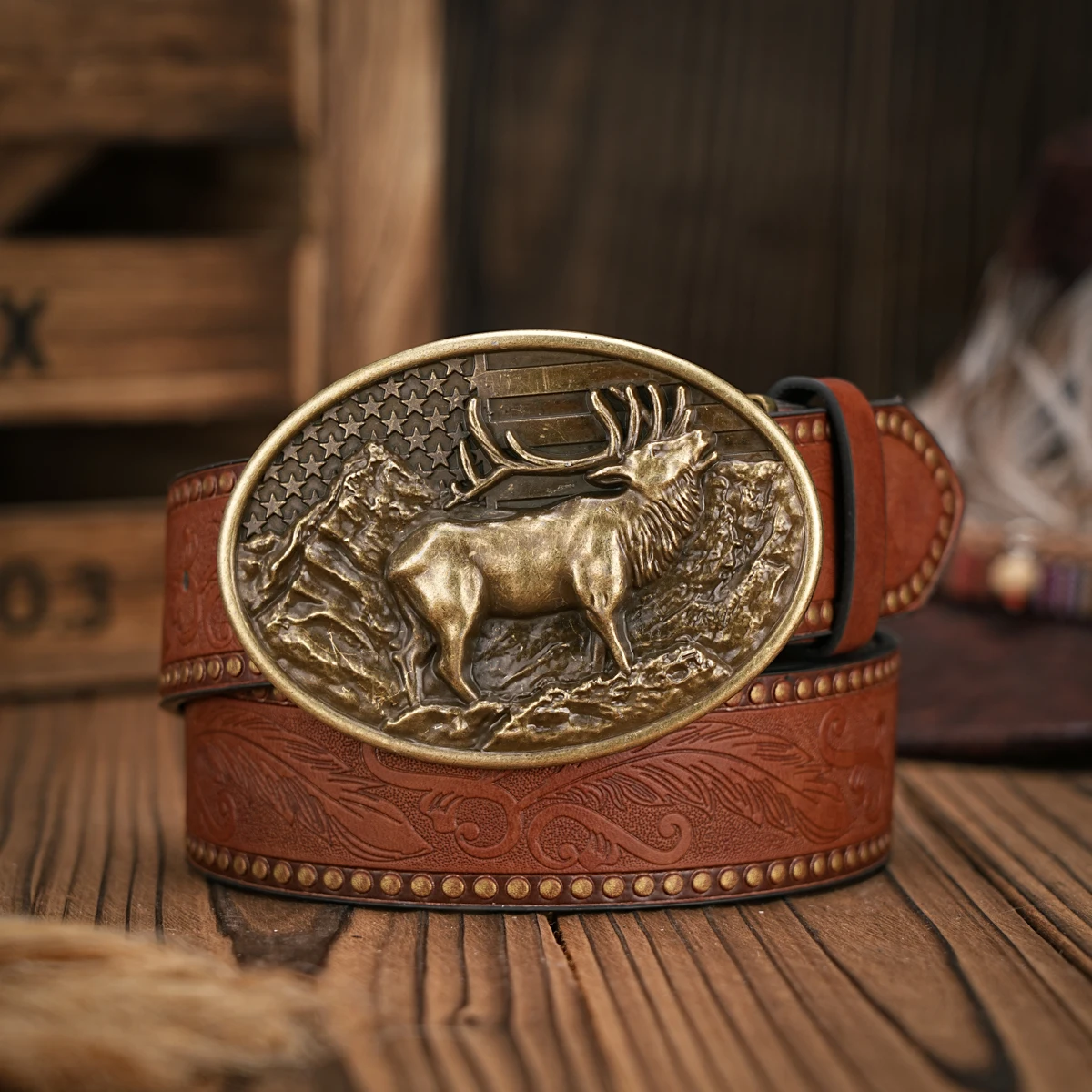 Herren - Damen - Western-Denim - PU-Leder - Gürtel - Vintage-Jeans mit geschnitzter Schnalle – Detail 9