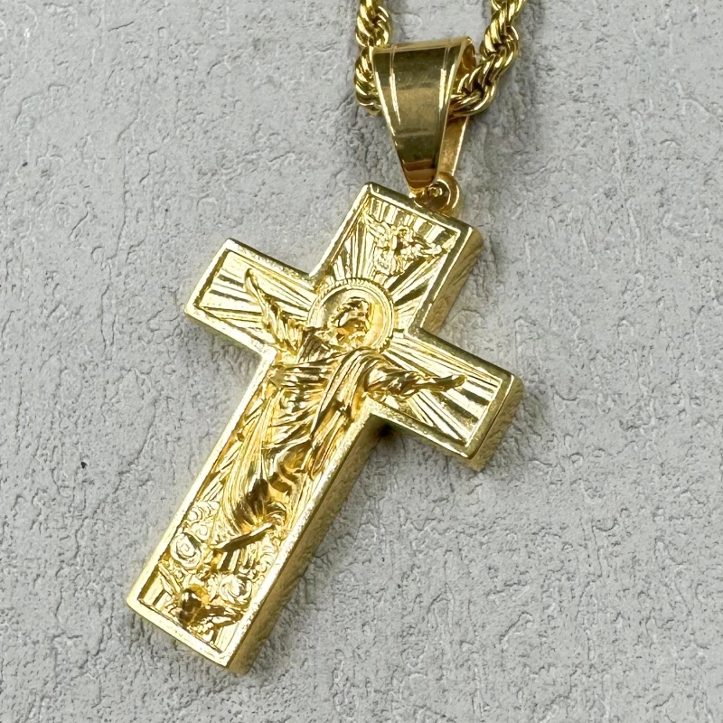 Religious Christian God Cross Crucifix Pendant Necklace for Men Women Gold color Jesus Wholesale Jewelry Gift