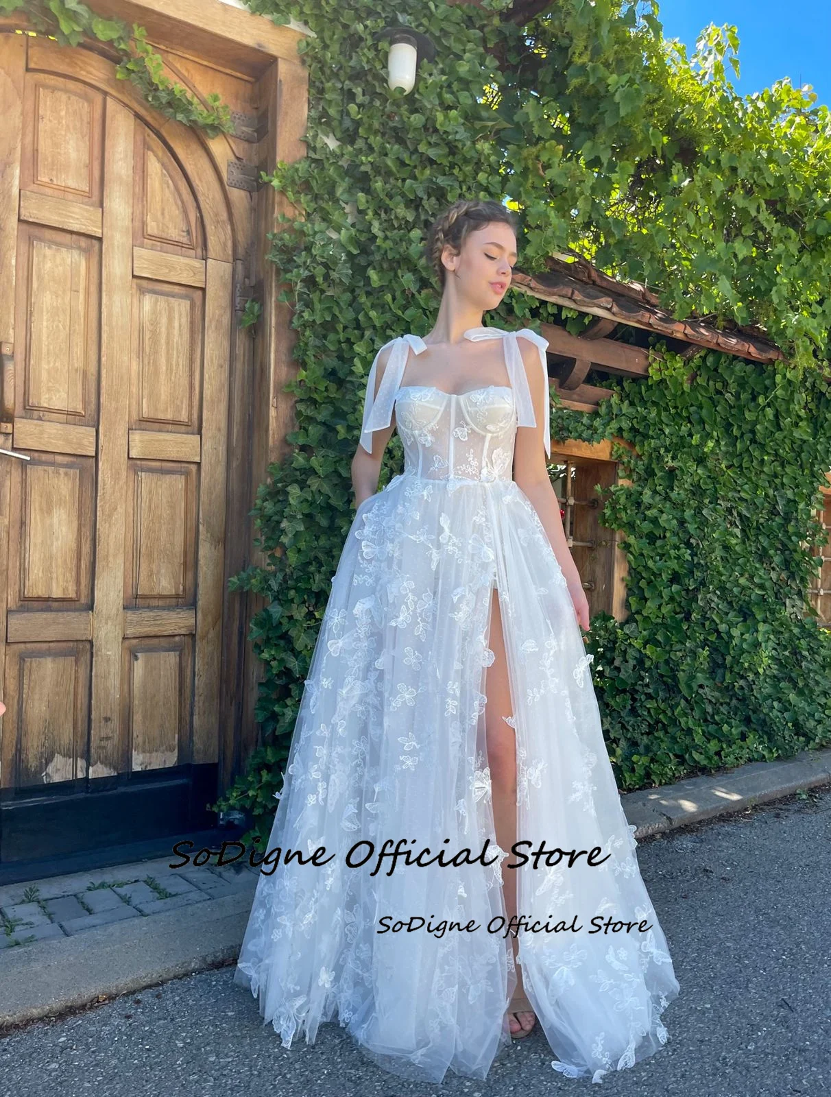 SoDigne A-line Tulle Wedding Dresses Sweetheart Sleeveless Butterfly Bridal Dress Long Wedding Gown Robe De Mairee ﻿Customized