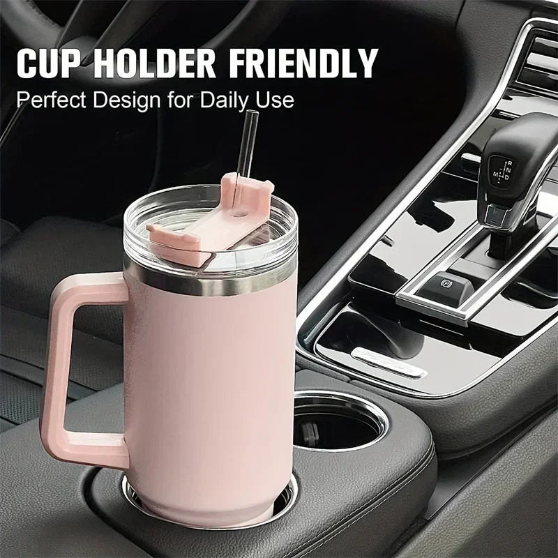 1200ML Stainless Steel Car Cup Large Capacity Water Cup with Handle and Straw Double-walled Insulated Travel Mug