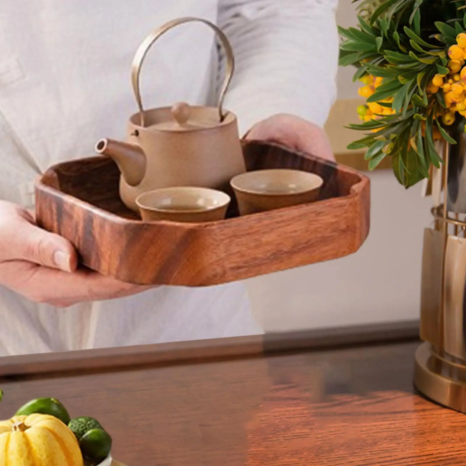 Walnut Wooden Serving Tray Appetizer Platter Dried Fruit Tray Snack Organizer Tray for Food Sweets Cheese Cookies Dining Room