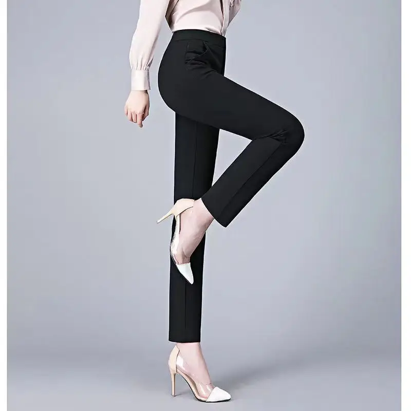 Office Lady Loose Big Size Pencil Pants Spring Summer Elegant Women 5XL Pockets High Waist Casual Solid Straight Trousers 2022